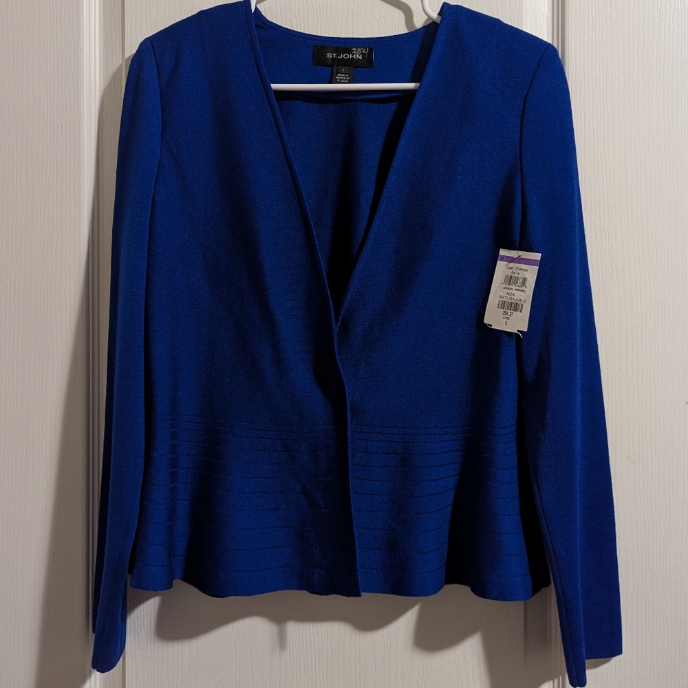 NWT St. John Blue Peplum Jacket size 6, no belt